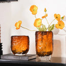 Axyaa Amber Glass Vase: Ice Patterned Decor for Flowers & Table Arrangements