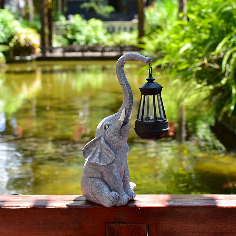 Axyaa Solar Elephant Lawn Lamp: Outdoor Resin Animal Lantern for Garden Decoration
