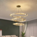 Luxury Gold Plated Steel Ring Pendant Light with Dimmable LEDs and K9 Crystals