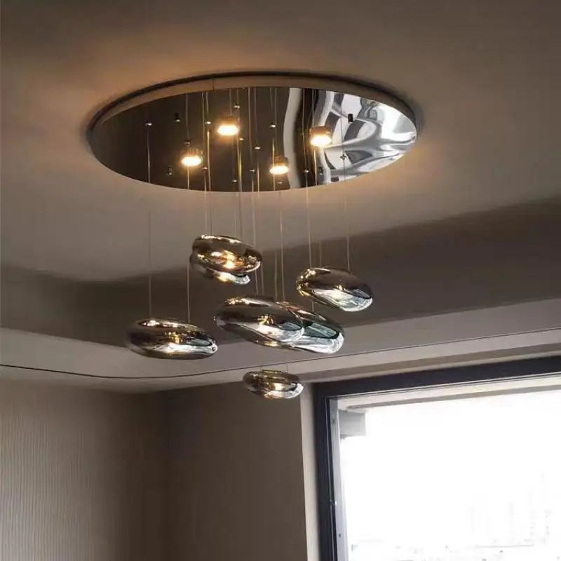 Axyaa Chrome Art Ceiling Lamp for Modern Living Room, Bedroom, and Lobby Lighting