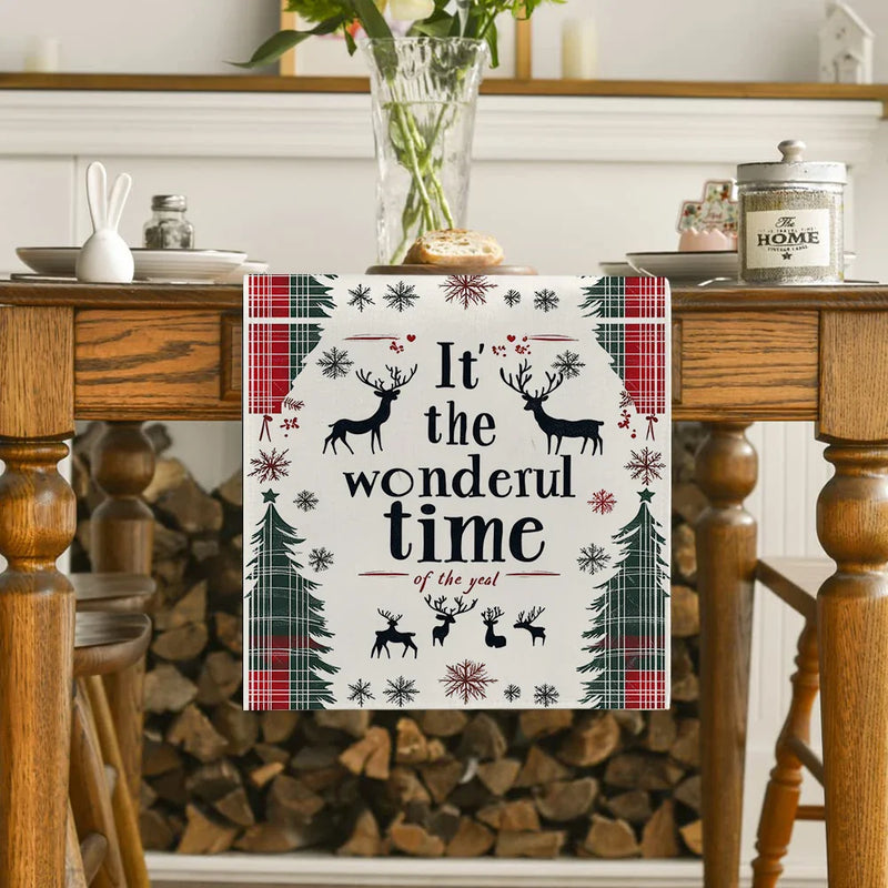 Axyaa Christmas Deer Table Runner - Farmhouse Dining Decor