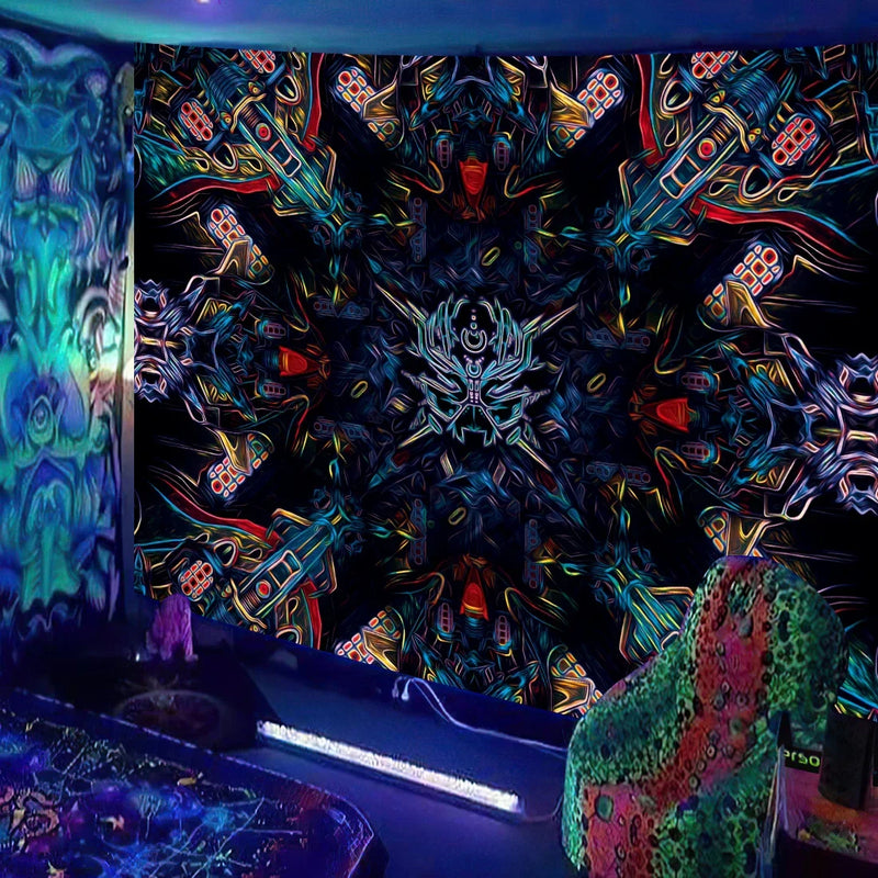 Axyaa UV Mushroom Fractal Tapestry - Psychedelic Wall Art for Bedroom, Dorm Room