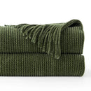 Axyaa Green Plaid Chenille Knit Blanket with Tassels for Bed Couch Décor