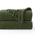 Axyaa Green Plaid Chenille Knit Throw Blanket with Tassels - Soft & Stylish Bed, Couch, Sofa Decor