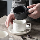 Axyaa Matte Stone Grain Ceramic Coffee Cup Set with Exquisite Camellia Design