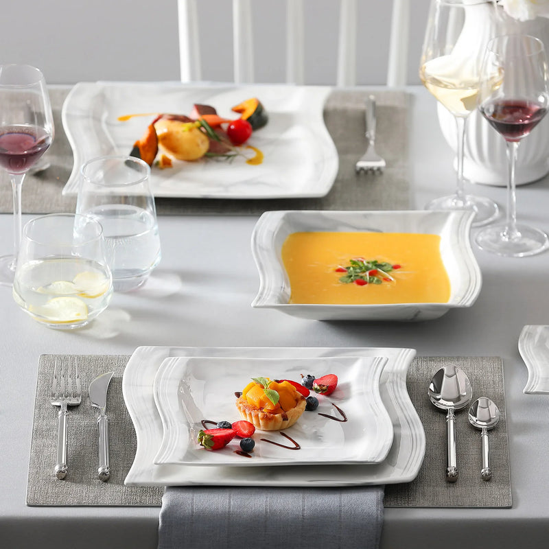 Axya Flora Marble Porcelain Dinnerware Set - 30/60 Piece Tableware Set