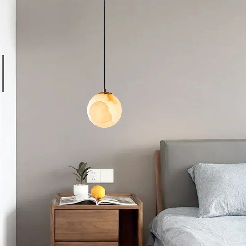 Axyaa Cloud Stone LED Pendant Light - Gold/Copper Round Lampshade - Modern Hanglamp