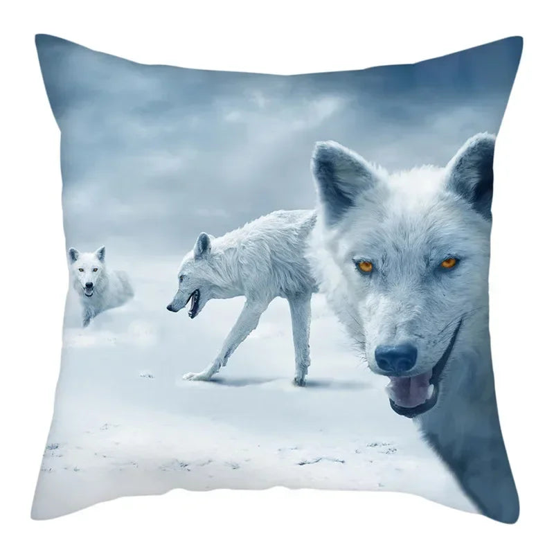 Wild Wolf Print Pillow Cases by Axyaa: Animal Cushion Cover for Home Sofa Decor