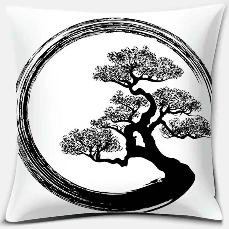 Axyaa Bonsai Zen Stone Pattern Pillowcase Square Decor Home Office Living Room