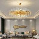Axyaa Gold Round Crystal Chandelier for Luxurious Living Room Décor