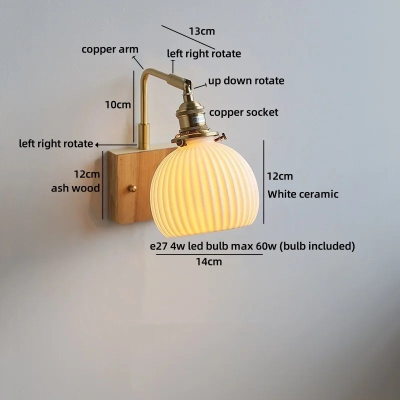 Axyaa White Ceramic LED Wall Lamp, Warm Light, Nordic Modern Round Flower Shade