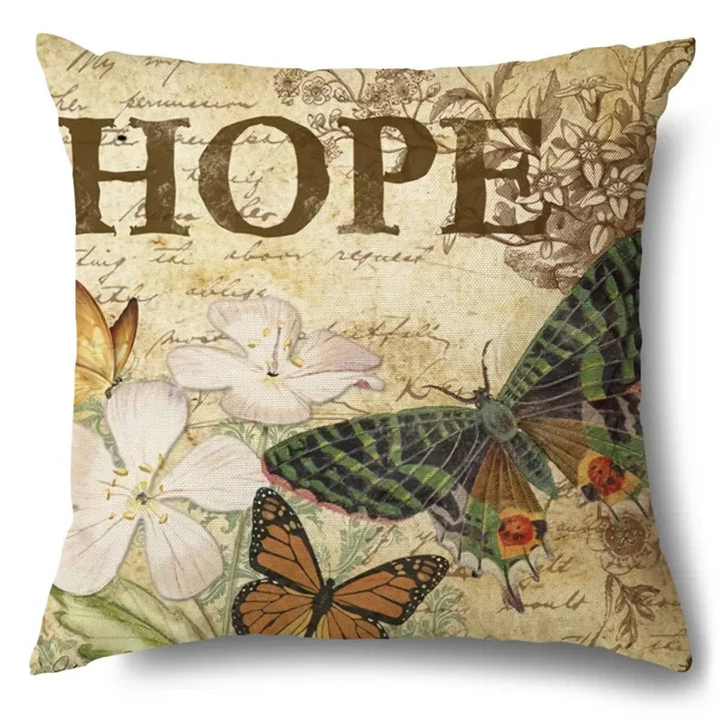 Axyaa Rose Butterfly Print Cotton Linen Pillowcase for Modern Living Room Decor