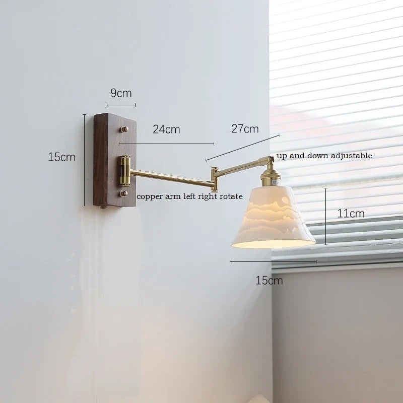 Axyaa Walnut Ash Wood Canopy LED Wall Sconce with Pull Chain Switch