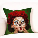 Axyaa Skull Floral Festival Cushion Cover - Halloween Home Decor