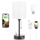 Axyaa Wireless Charging Desk Lamp Set - Grey Linen, Rechargeable LED, Dual Socket