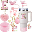 Axyaa 9-Piece Accessory Set for Stanley Cup: Butterfly Straw, Cover, Cap, Boot, Charm, Initials