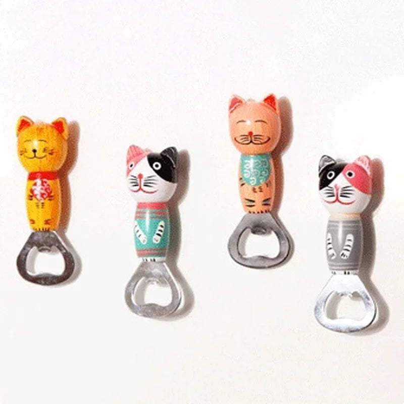 Axya Creative Balinese Cat Wood Beer Bottle Opener Refrigerator Magnet
