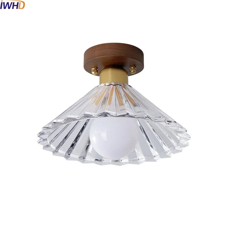 Axyaa Modern Wood Glass LED Ceiling Light for Kitchen Living Room Decor