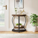 Axyaa Half-Round End Table Set, 2-Tier Wooden Semi Circle Side Table
