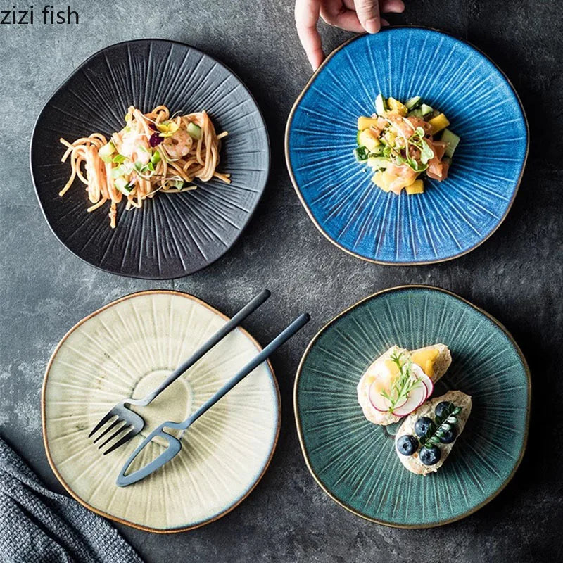 Axya Ceramic Shallow Plate Set for Steak, Dessert, Pasta - Creative Tableware