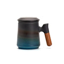 Axyaa Ceramic Bubble Tea Cup with Wood Handle - Luxury Vintage Coffee Mug