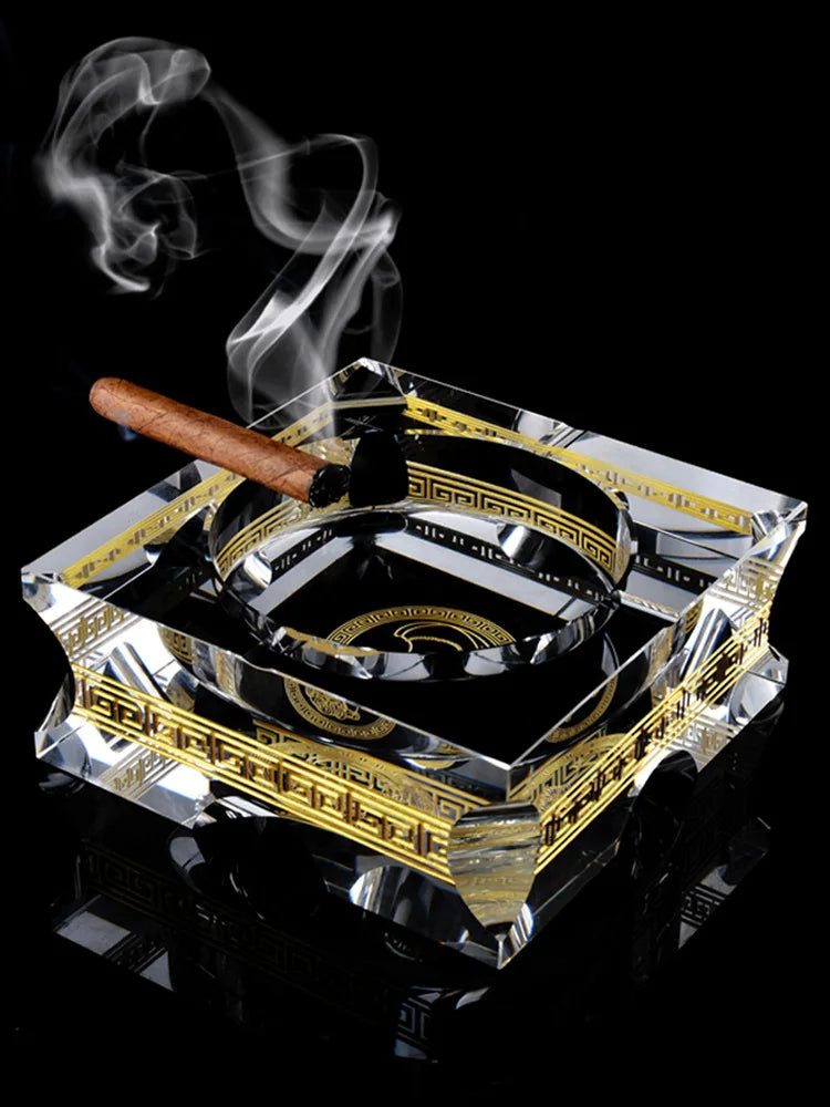 Axya Crystal Glass Hand-Gilt Square Ashtray - European Design for Home & Office