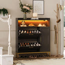 Axyaa Shoe Storage: 2 Flip Drawers, Side Cabinet, LED Light, Charging Station