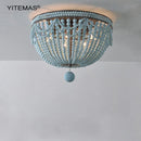 Retro White Wooden Beads Ceiling Lamp by Axyaa for Bedroom Staircase Entryway