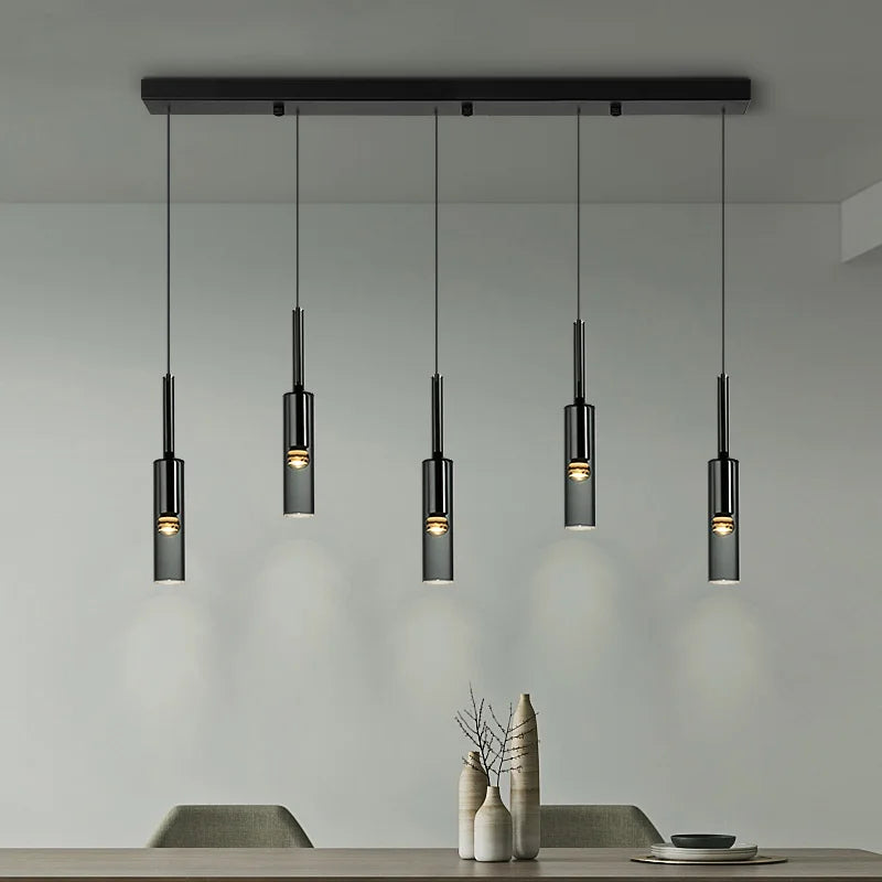 Axyaa Black Glass Chandelier Pendant Light Fixture for Dining Room & Kitchen