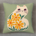 Axyaa Cute Cat & Floral Pattern Pillow Covers for Sofa, Bedroom & Car