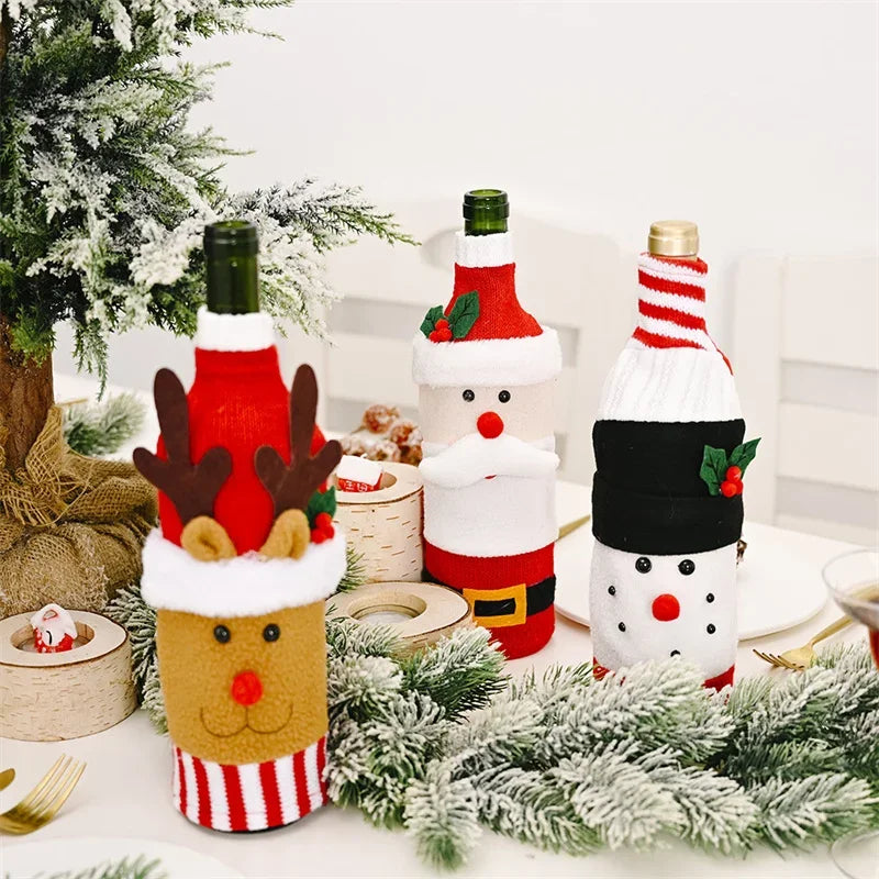 Axyaa Christmas Wine Bottle Cover Set for Festive Table Decor & Gifts