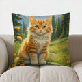 Axyaa Cute Orange Cat Forest Flowers Pillow Cover