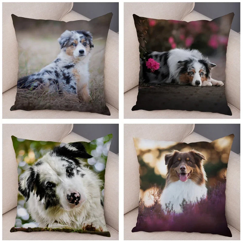 Axyaa Australian Shepherd Pillow Cover - Cute Dog Animal Cushion