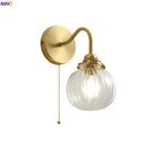 Axyaa Modern Glass Ball Wall Sconce with Pull Chain, Copper Finish