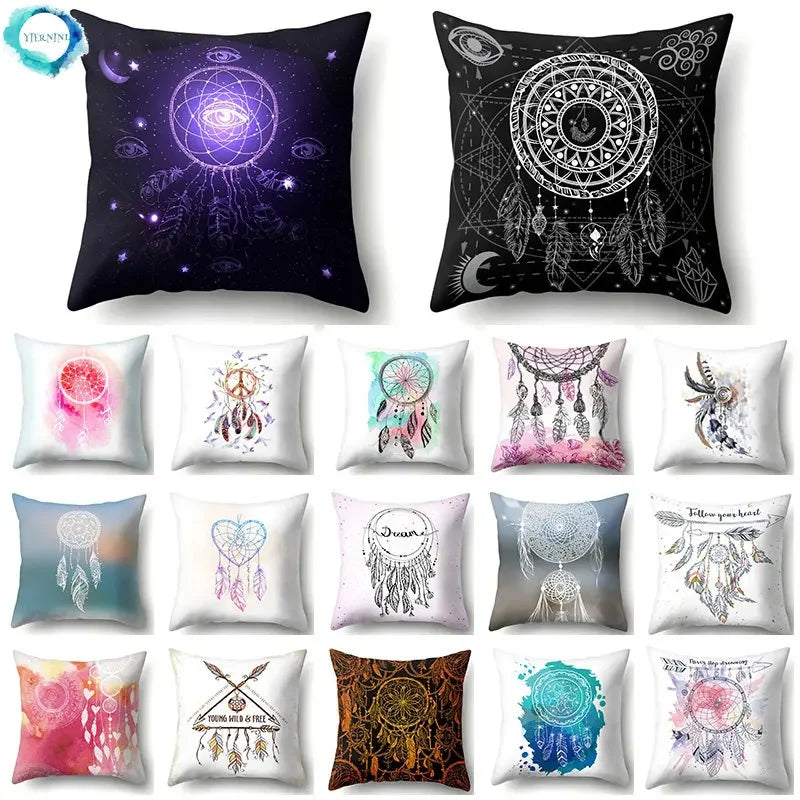 Axyaa Boho Indian Feather Dreamcatcher Pillow Cushion Cover for Home Decor