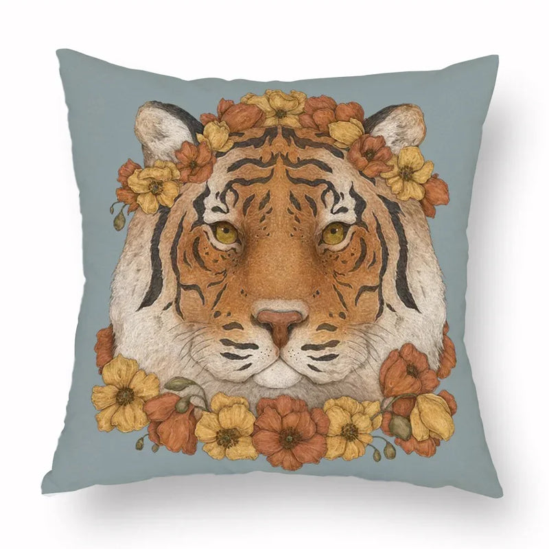Axyaa Retro Flower Fox Pillowcase in Peach Skin Velvet.