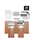 Axyaa Stainless Steel Cutlery Set with Imitation Wood Handles for Home, Hotel, Party