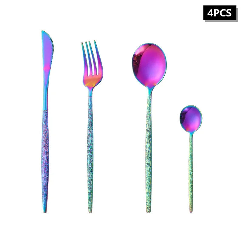 Axyaa Stainless Steel Colorful Cutlery Set with Cracked Handle - Portuguese Style