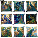 Axyaa Peacock Oil Painting Cushion Cover 45x45cm Nordic Style Linen Sofa Pillow