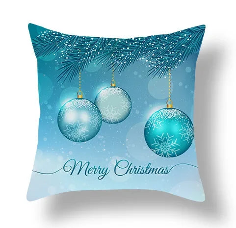 Axyaa Blue Ornament Pillowcase: Festive Home Decor Cushion Cover for Christmas & New Year