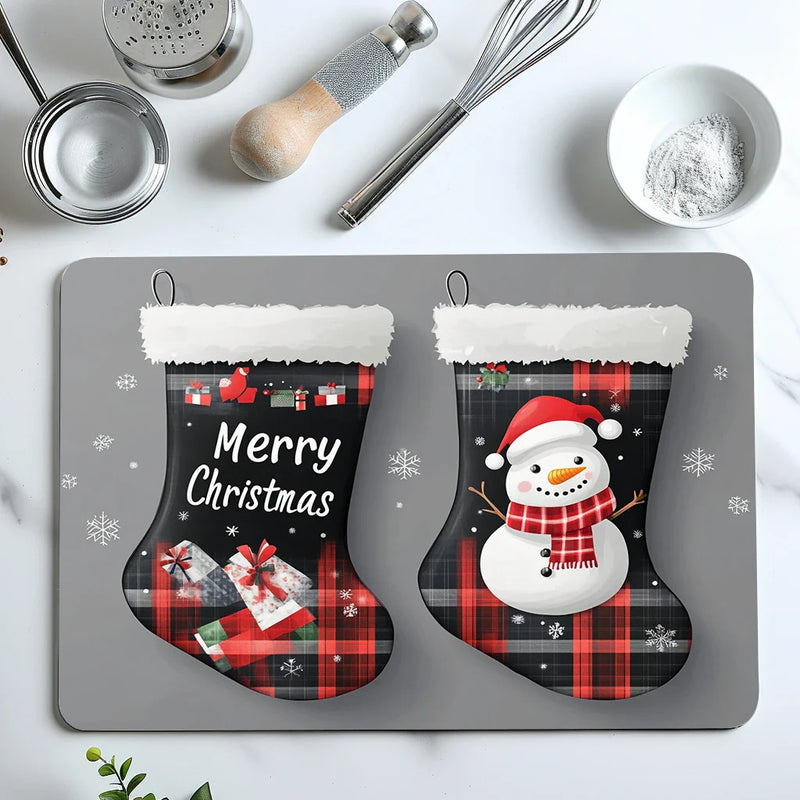 Axyaa Kitchen Draining Mat Santa Super Absorbent Quick Dry Bathroom Drain Pad