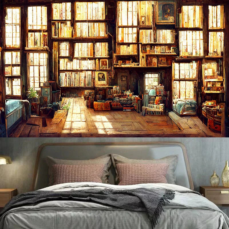 Axyaa Magic Book House Tapestry Wall Art - Bohemian Hippie Home Decoration