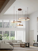 Axyaa Natural White Stone LED Chandelier Wood Deco Fixture
