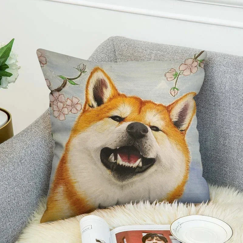 Axyaa Shiba Inu Pillow Cover for Decorative Home and Car Cushions