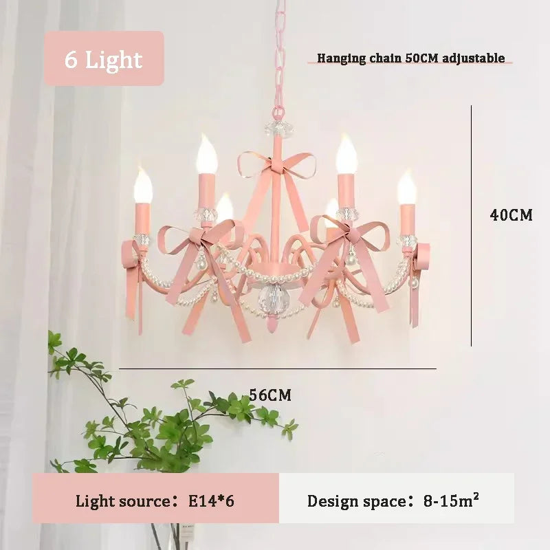Axyaa Pink Chandelier Bow Pendant Lights for Romantic Home Decor