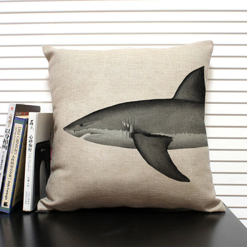 Axyaa Shark Dinosaur Linen Cushion Cover Throw Pillow Case 45x45cm