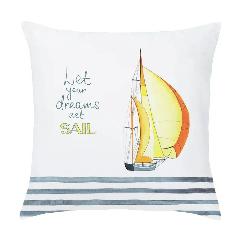 Axyaa Cartoon Sailboat Hot Air Balloon Lighthouse Cushion Cover