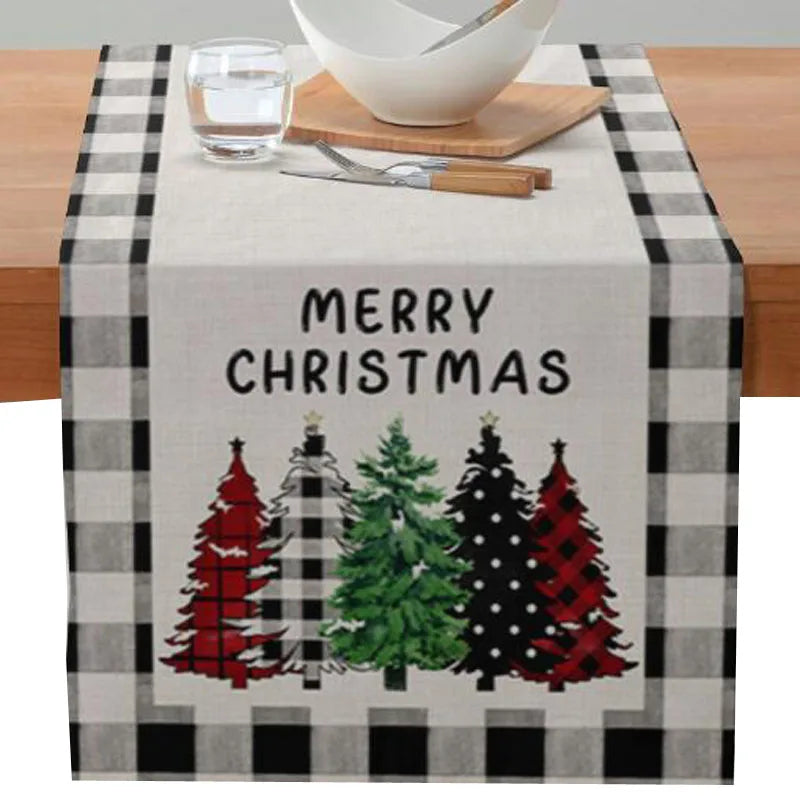 Axyaa Christmas Table Runner with Festive Gnome Tree Snowman Design