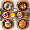 Axyaa Red Stoneware Dinner Set for 4/8: 12/24 Pcs Plates & Bowls