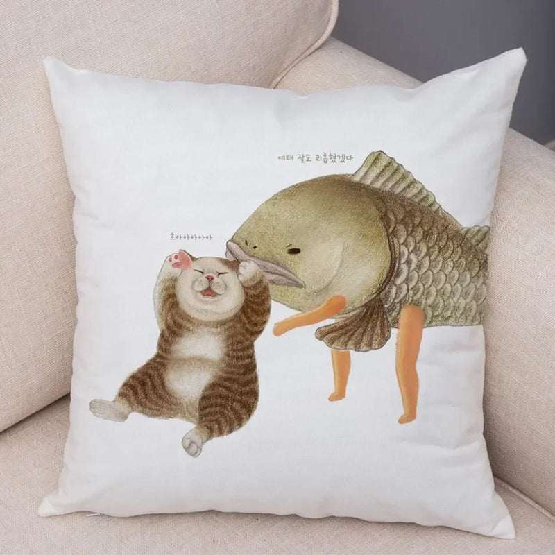 Axyaa Cartoon Cat Decorative Cushion Cover for Home, Sofa, Kids Room